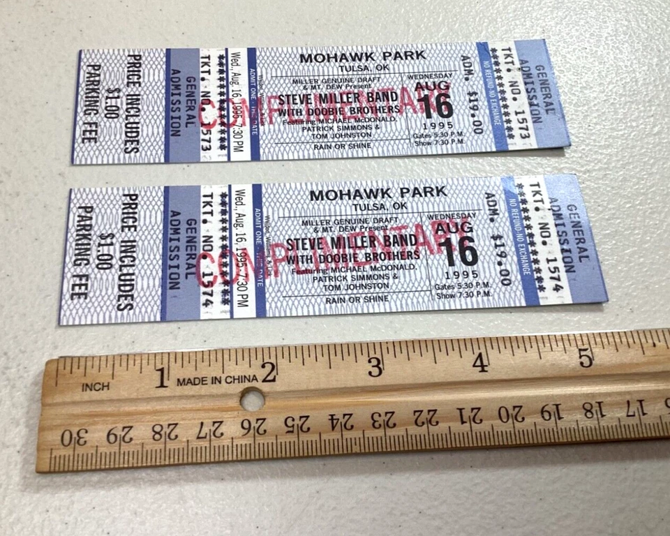 Steve Miller w/Doobie Brothers 2 Unused Outdoor Concert Tickets 1995 Tulsa, OK - Image 3 of 4