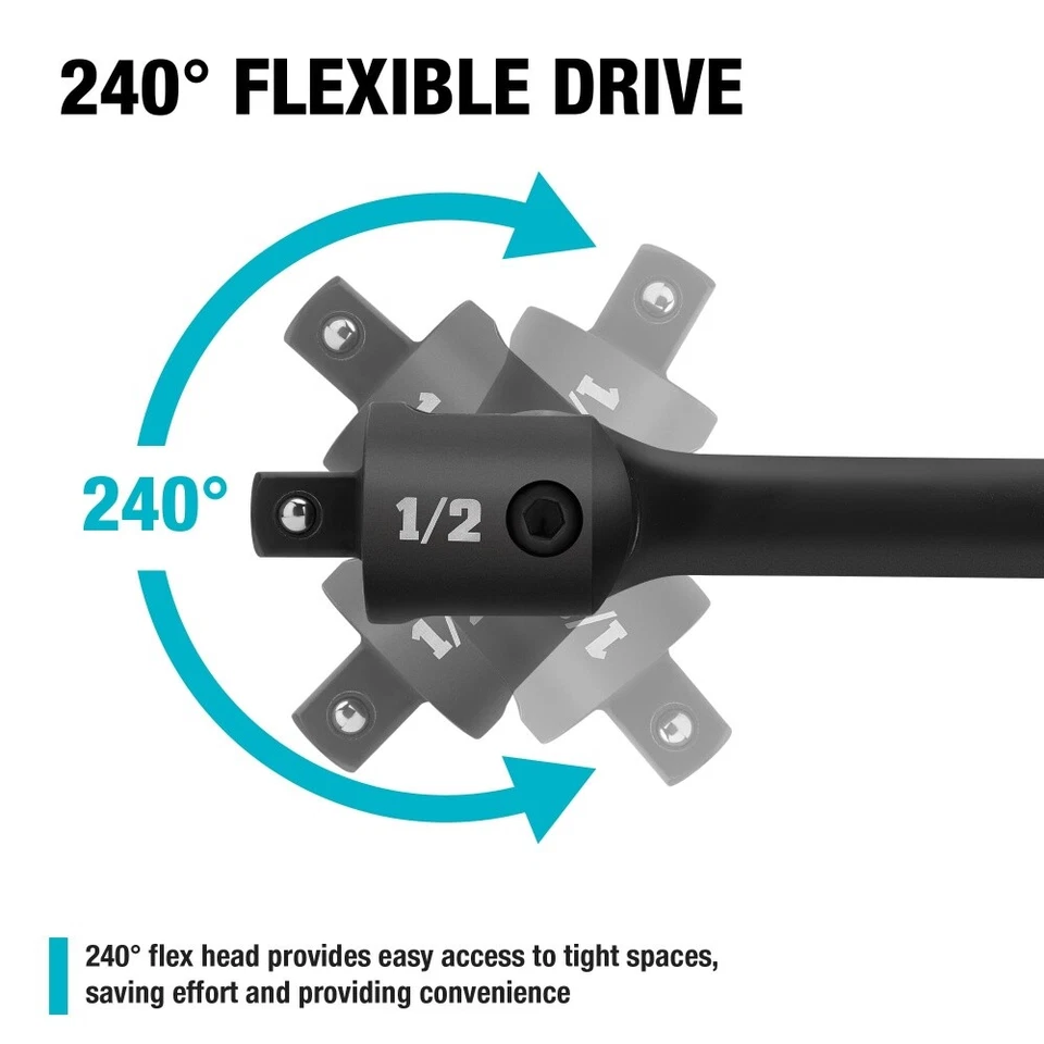 DURATECH 24-Inch Heavy Duty Breaker Bar 1/2'' Drive 240° Flex Head W/Detent Ball - Image 3 of 4