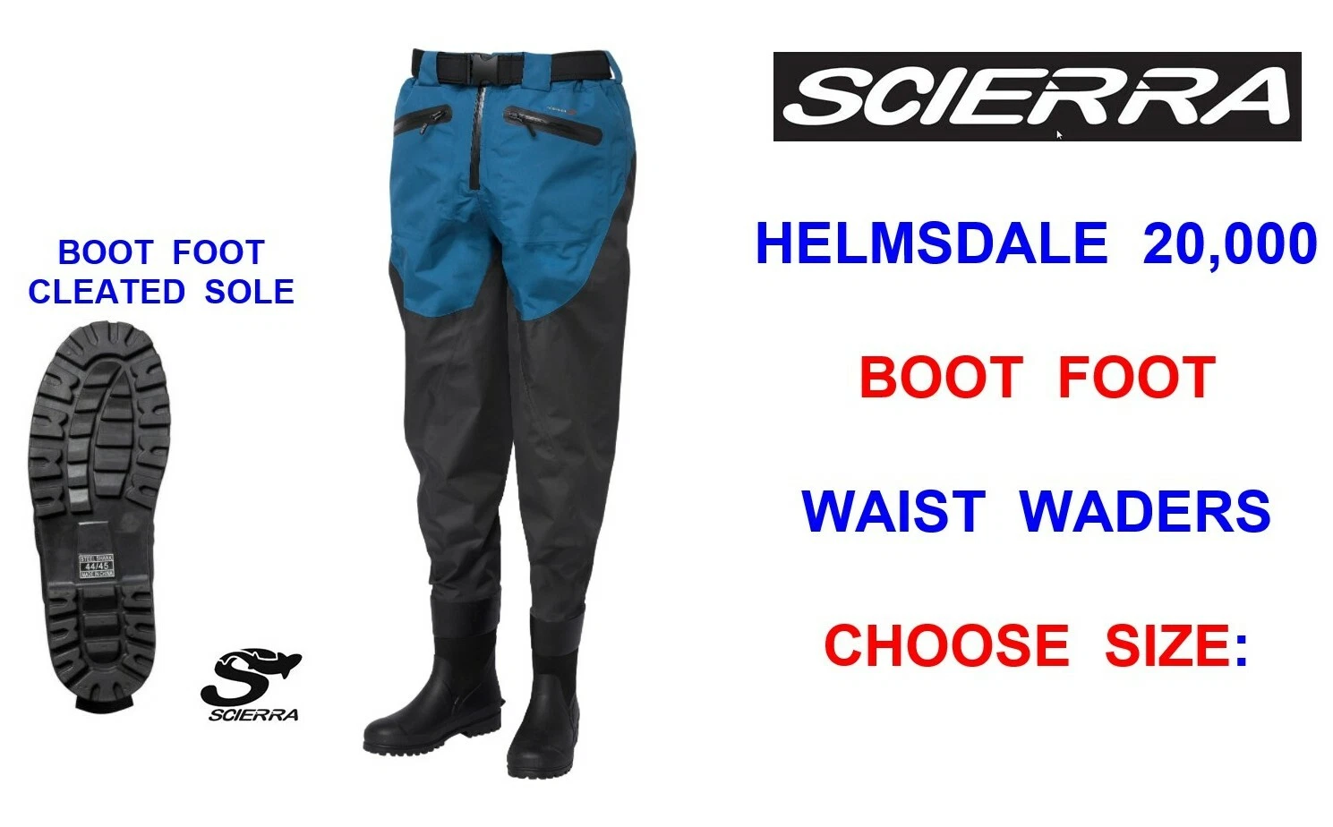 CLEARANCE SCIERRA HELMSDALE 20000 WAIST WADERS BOOT FOOT FOR FLY ROD FISHING