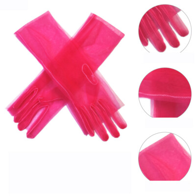 Ladies Long Sheer Lace Tulle Gloves Ultra Thin Stretchy FullFinger Mesh Mittens 