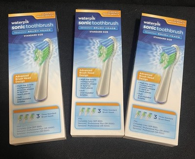 Waterpik Sensonic Toothbrush Standard Size 9 Brush Heads  SRRB-3W 3 Boxes Of 3