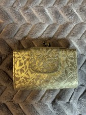 Rolfs Cowhide White Gold Vtg Small Wallet Card Holder Snap Kiss Lock