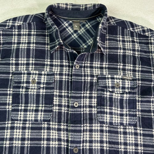 Camicia uomo pile Eddie Bauer XL blu navy tasche a quadri bottoni metallo morbido - Foto 2 di 13