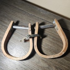 Vtg Western Horse Saddle Stirrups Rustic, Wood and Metal Americana