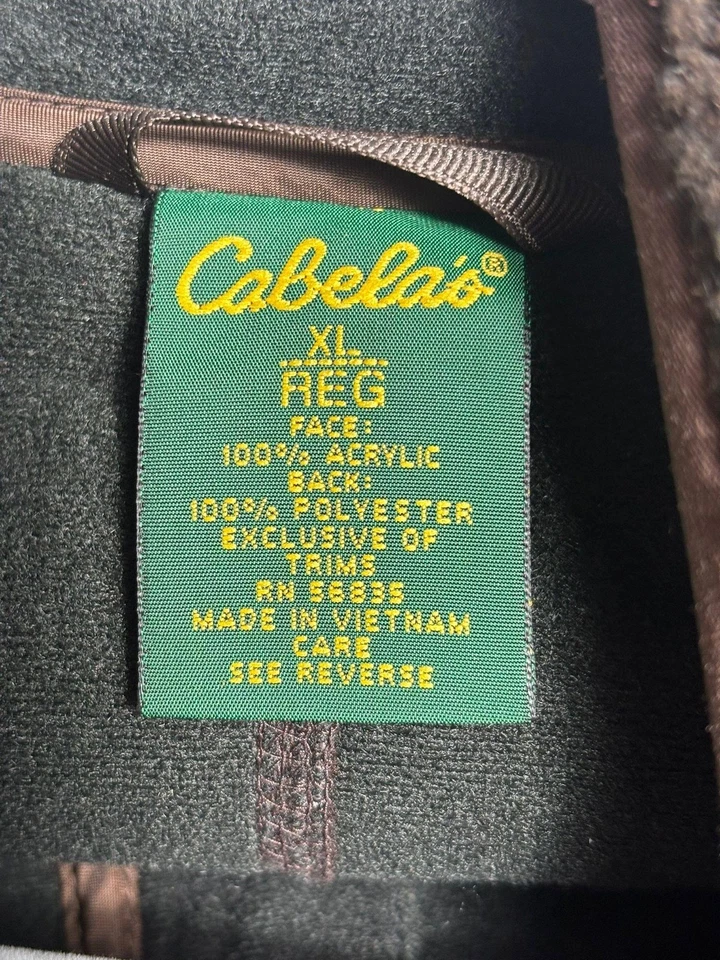 Chaqueta Cabela's Para Hombre XL Marrón Sherpa Vellón Cremallera Completa Bolsillos Exterior Pila Alta Foto 4 de 4