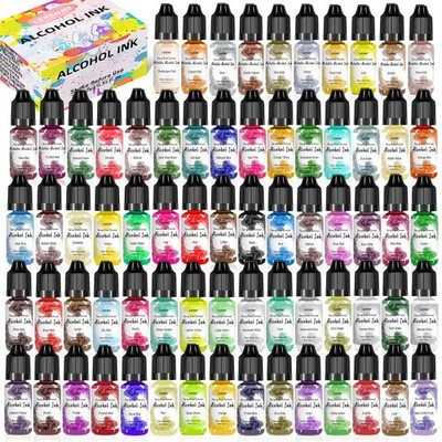 Alcohol Ink Set   70 Bottles Vibrant Colors High Concentrated Alcohol-Based I...