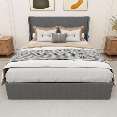 Full Size Bed Frame with Lift Storage & Charging Station, No Box Spring Needed