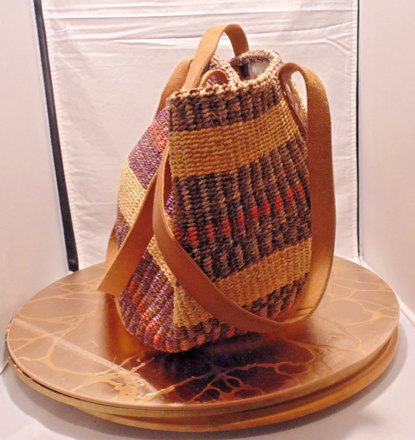 Винтажная джутовая сумка-тоут Sisal Market сплетенная сумка-ведро кожаные ремни - Изображение 4 из 4