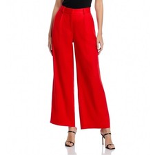 Elie Tahari The Simone Pants Show Stopper Red Wide Leg Linen Blend Size 6 NEW