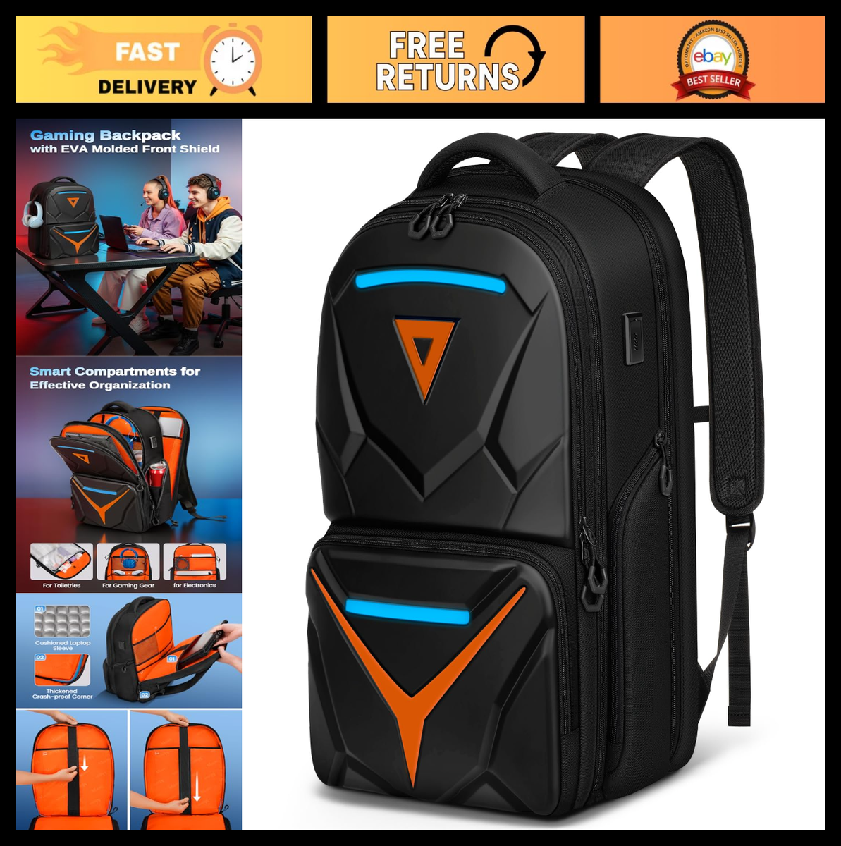 Extra Large Waterproof Gaming Backpack, 18" TSA Approved Laptop Bag,  Controller