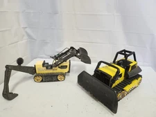 Mighty Tonka Steel Classics Bulldozer Front End Loader & Backhoe Excavator Toy