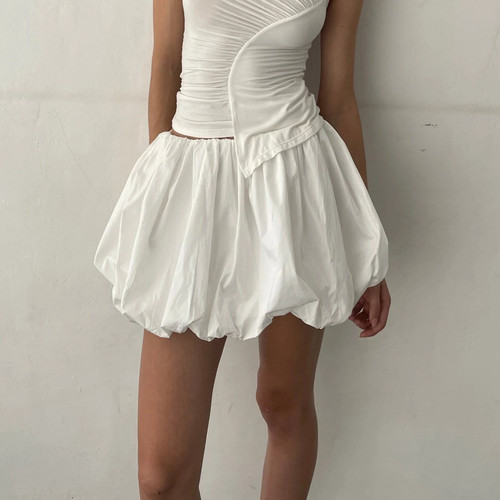 Damen Laterne Mini Röcke Sommer Freizeit Locker Sitz Elastische Taille Einfarbig - Bild 9 von 24