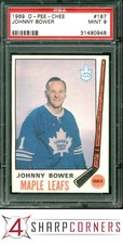 1969 O-PEE-CHEE #187 JOHNNY BOWER MAPLE LEAFS HOF PSA 9 SET BREAK