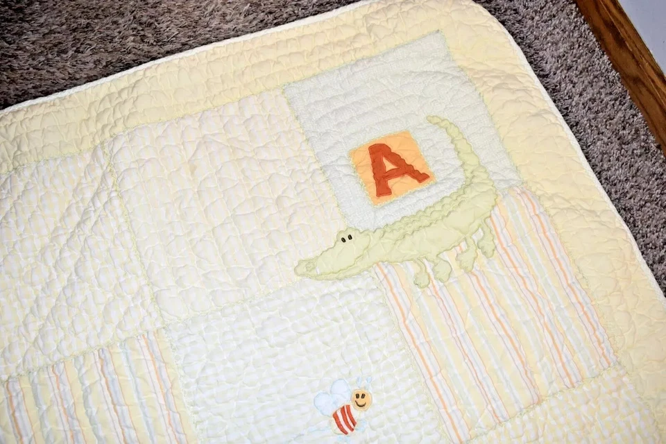 H9!ВАУ! Винтажное хлопковое стеганое одеяло для кроватки BABY GAP ABC Brannan BEAR - Изображение 2 из 4