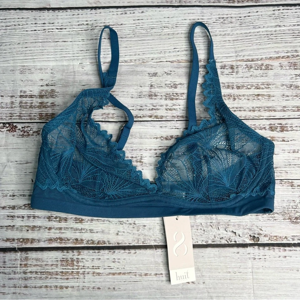 Bralette Inalámbrico Huit XS Azul Encaje Tazas Triángulo Bralette Vieira Ribete de Encaje Foto 4 de 4