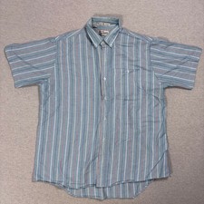 Sears Roebuck And Co Striped Short Sleeve Button Down Shirt Size L Blue