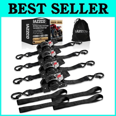 4-Pack Retractable Ratchet Straps 1'' x 10 Ft - Heavy Duty