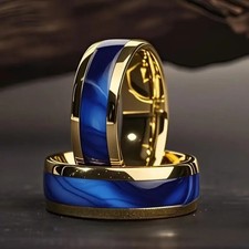 Stainless Steel Ring Sapphire Round 8mm Wedding Engagement Women Jewelry