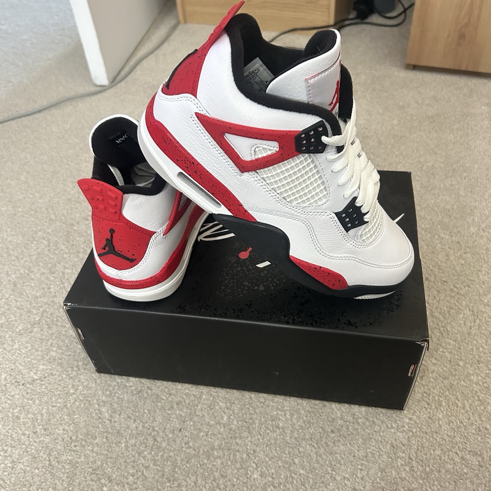 Air Jordan 4 Zapatillas Retro Blanco/Rojo/Negro Reino Unido 6.5