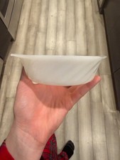 Vtg Anchor Hocking White Small Casserole Ovenware Fire King MCM Swirl Tabbed