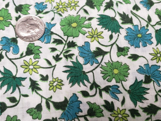 Vintage Cotton Fabric Quilt Tiny Floral Shades of Green Remnant Antique Estate