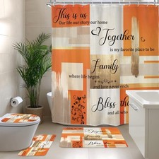 Bathroom Shower Curtain Set 72"W X 72"H Beige Orange Abstract 4Pcs