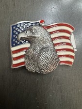 Patriotic American Belt Buckle Eagle US Flag Cowboy Cowgirl Vtg 1992 TGABC.DBD98
