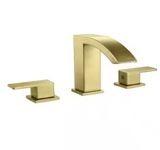 Brushed Gold Bathroom Faucet 3 Hole 8 Inch Widespread Waterfall Faucet