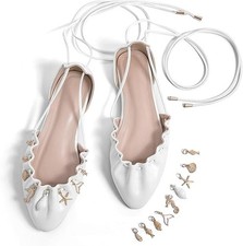 Womens Lace Up Ballet Flats Pointed Toe Pearl Dress Shoes Size 7 NWT