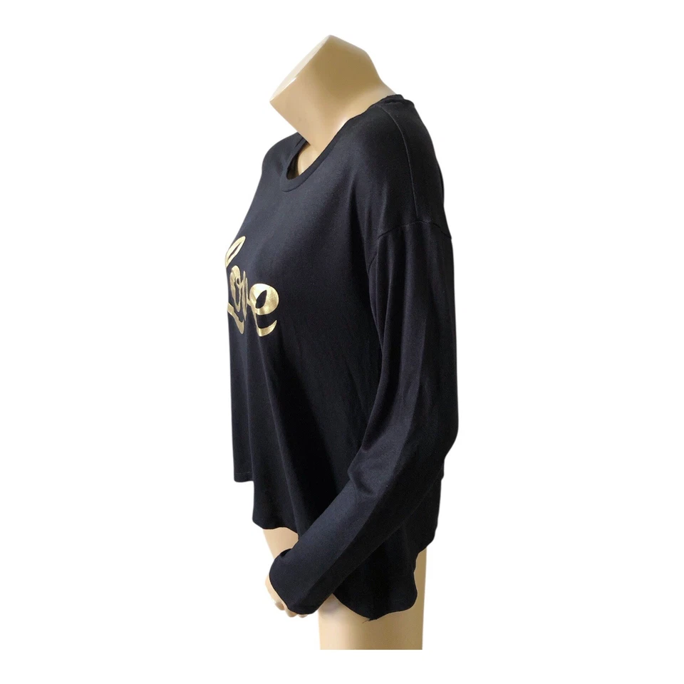 Camisa KIKIT Mujer Talla Mediana Negra Manga Larga LOVE Tejido Elástico Dobladillo Mordedura de Tiburón Foto 2 de 4