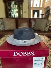 Dobbs Velencia Shantung Panama Straw Navy/Grey 7 1/8 Fedora Style