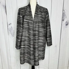 Kasper Abstract Striped Print Blazer Jacket Size XL Black Gray Tan Lightweight