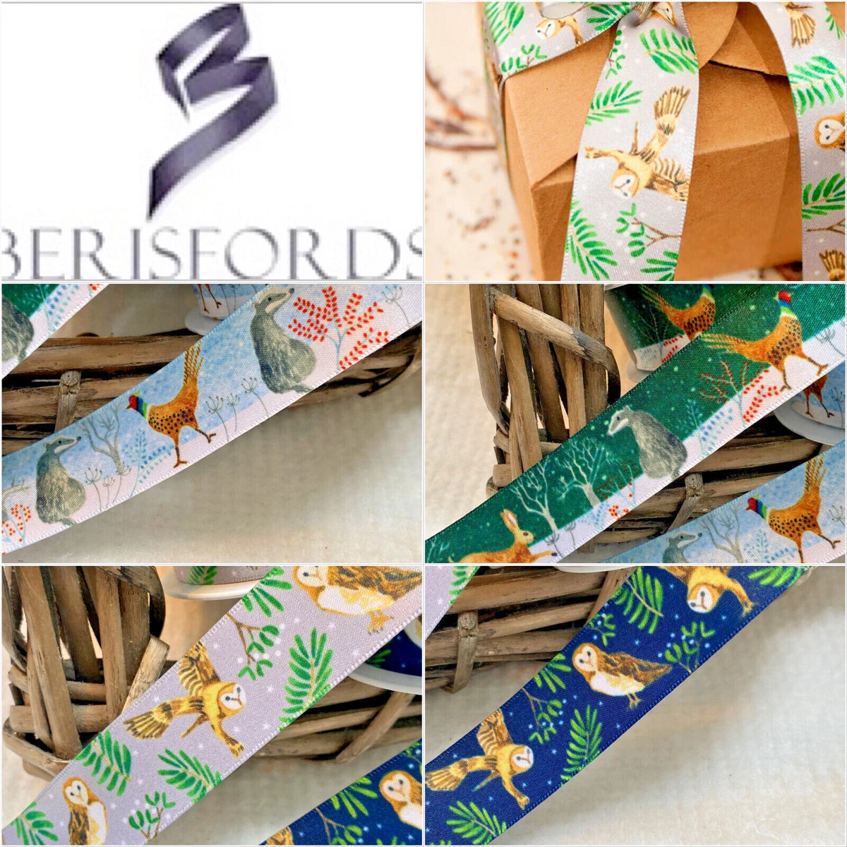 Berisfords Ribbon Winter Woodland and Night Owl Ribbon 25mm Double