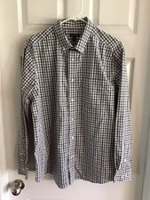 George Men's size L 42-44 Long Sleeve Casual Button Up Shirt Gray/White Check