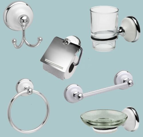 Polished Chrome Bathroom Accessories With White Ceramic Inserts  - Picture 1 of 1