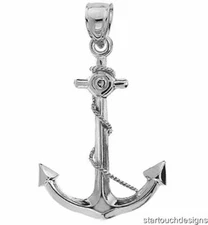 New 14k White Gold 3-D Anchor Pendant