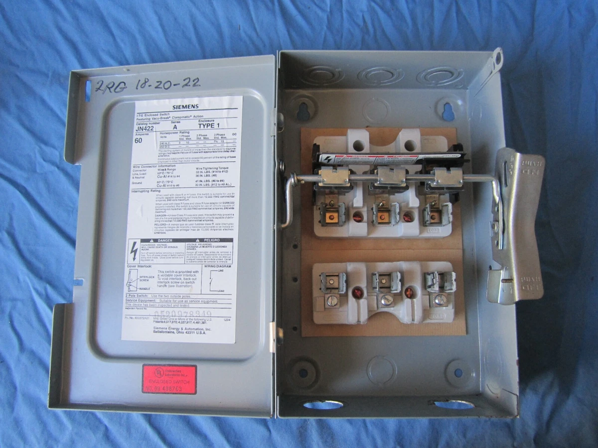 NEW Square D D222N Safety Switch 60 Amp 240 Vac Fused Phase, 52 OFF