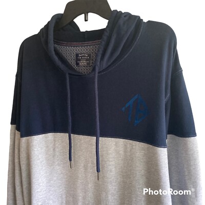 Ted Baker Hoodie Mens Extra Large XL Fleece Cotton Colorblock Blue Gray London eBay