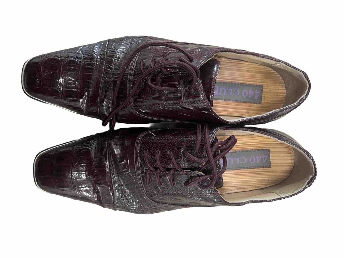 440 Club Mens Dress Shoes Size 8M Burgundy Faux Croc Lace Up Cap Toe
