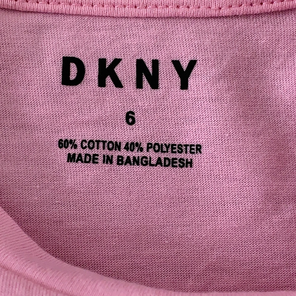 DKNY Girls Size 6 Pink Glitter Logo Short Sleeve Knot Front T-Shirt New - Image 2 of 4