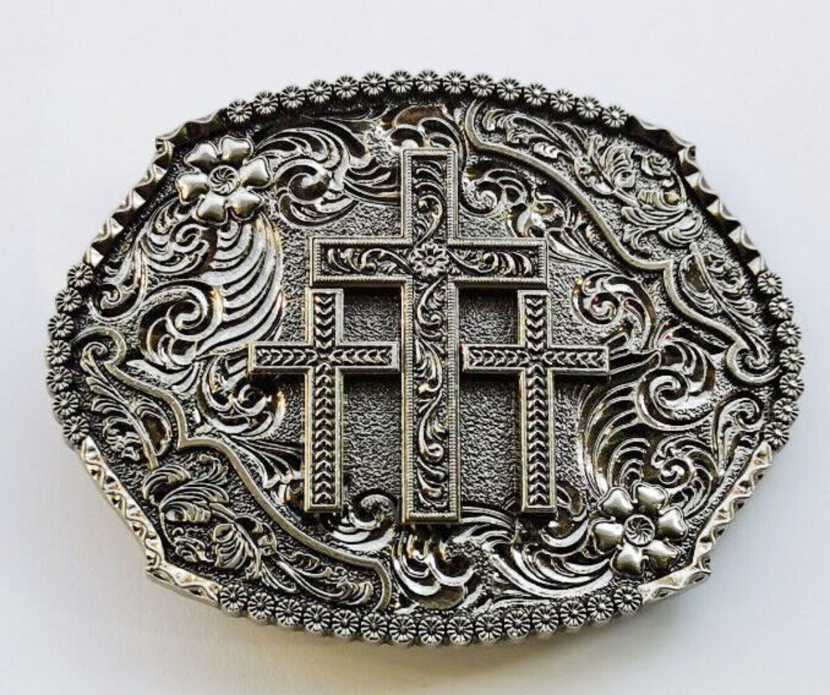 Western Belt Buckle for Men & Women Cowboy Rodeo Vintage Style Wear Crosses
