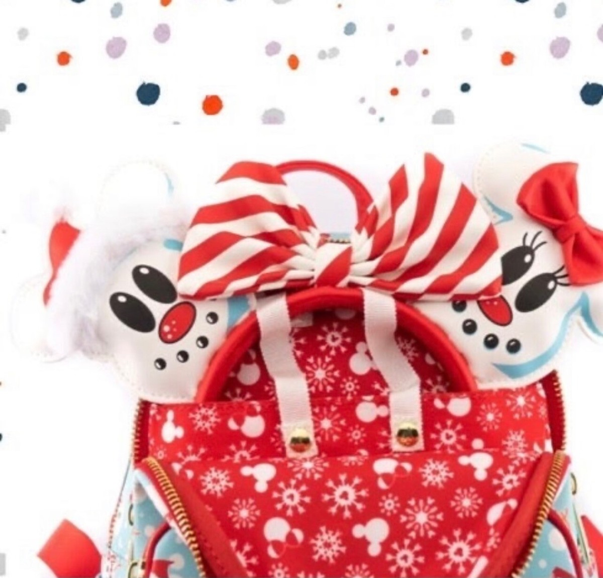 Loungefly Disney Mickey & Minnie Snowman AOP Backpack‎ and Ears Loungefly Mickey & Minnie Snowman AOP Holiday Bag And Ears main image 4