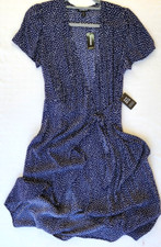 Express Women's Wrap Dress Navy Blue/White Polka Dot New Sz M Petites