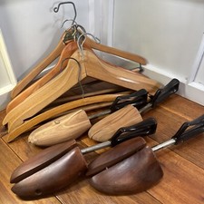 Wooden Clothes Hangers Plain, Suit Coat w/ Shoe Stretchers USA 2 Pair Adjustable