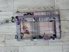 LUG Peekaboo Pouch Wristlet Plaid Gray Floral Pearl Detachable Strap RFID Wallet