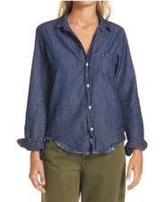Frank Eileen 278 Barry Famous Denim Shirt in Distressed Raw Rinse; XL