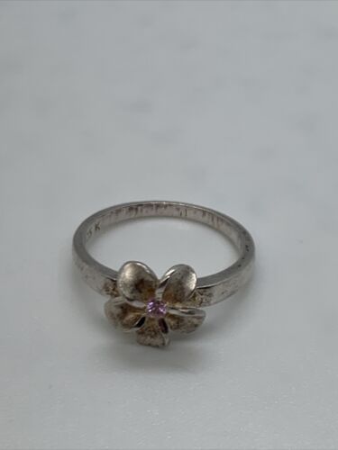 Vintage K Sterling Silver Small Pink Gemstone Flower Ring Size 6.25 - Afbeelding 1 van 5