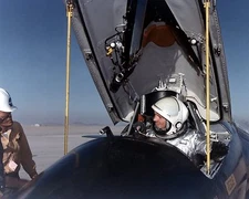 NASA TEST PILOT NEIL ARMSTRONG IN THE X-15 SHIP #1 COCKPIT - 8X10 PHOTO (AA-432)