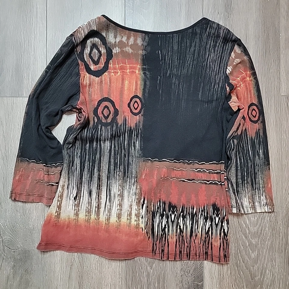 Camisa Katina Marie Mujer Grande Negra Formas Geométricas Manga Larga Foto 4 de 4