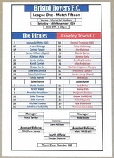 BRISTOL ROVERS v CRAWLEY TOWN 16.11.24 LEAGUE ONE TEAM SHEET